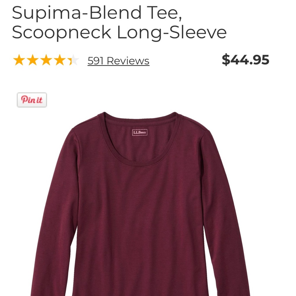 L.L. Bean Supima-Blend Scoopneck Long-Sleeve Tee - Burgundy size 3X Nee with tag
